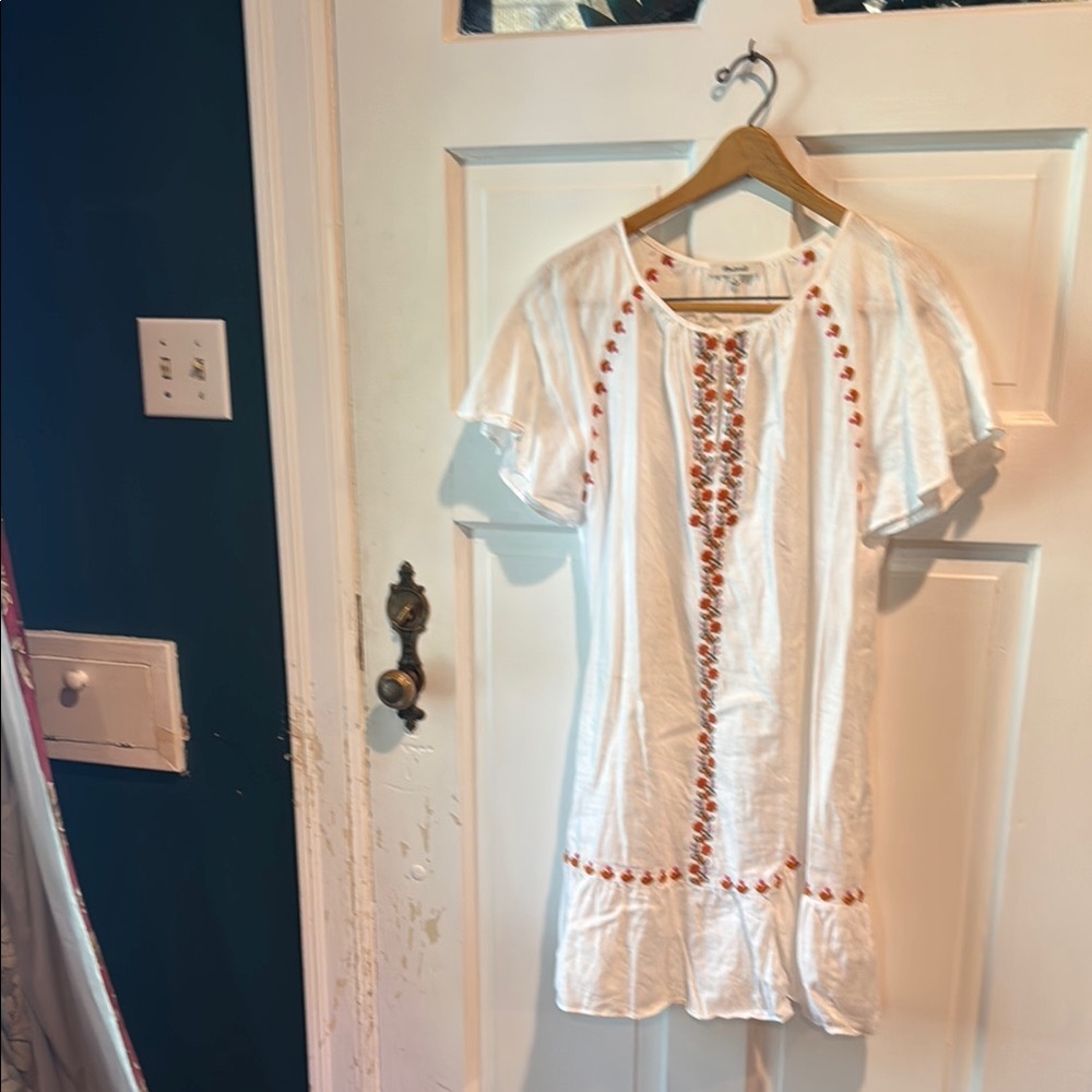 Madewell White Dress with Orange Embroidery
